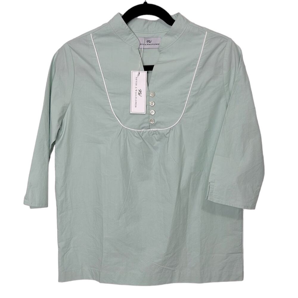 NWT Never A Wallflower Mint Poplin Piped Yolk Top Size XS